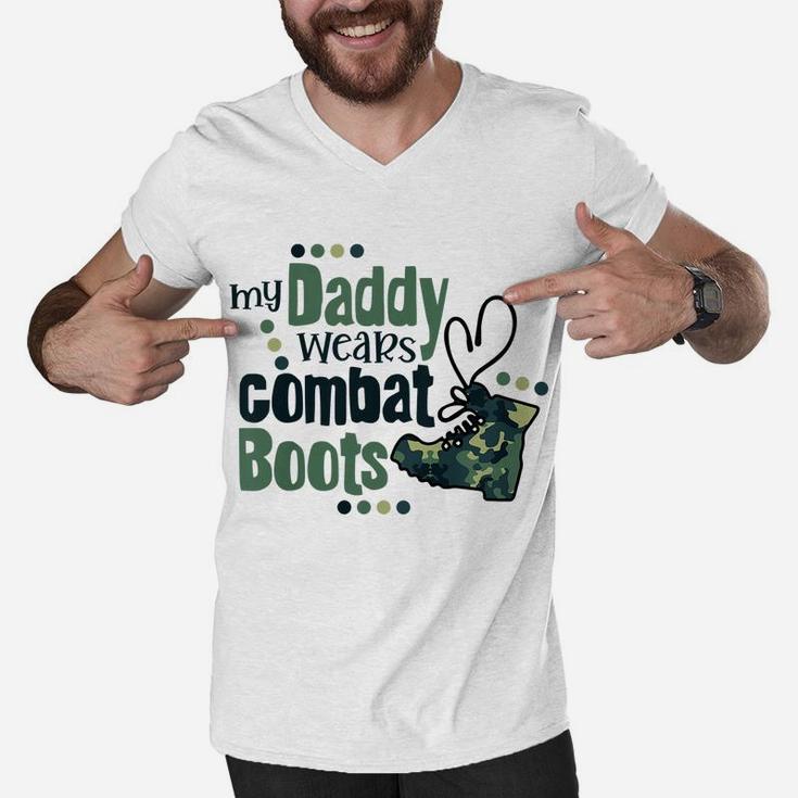 Kids My Daddy Wears Combat Boots Military Son Army Daughter Gift Men V-Neck Tshirt