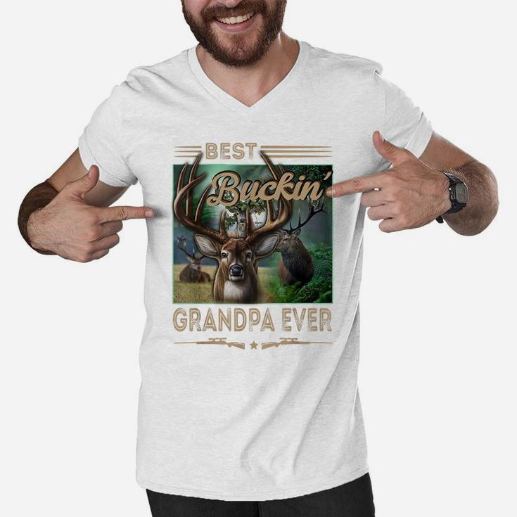 Mens Best Buckin' Grandpa Ever Shirt Deer Hunting Bucking Father Men V-Neck Tshirt