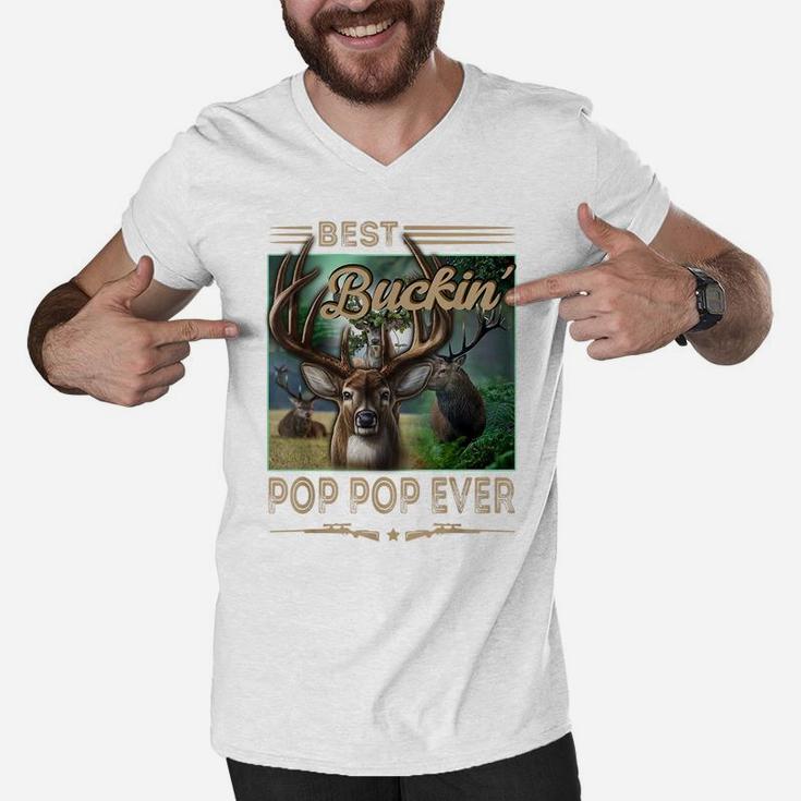 Mens Best Buckin' Pop Pop Ever Shirt Deer Hunting Bucking Father Men V-Neck Tshirt
