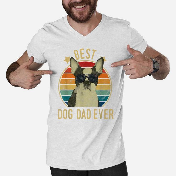 Mens Best Dog Dad Ever Boston Terrier Father's Day Gift Men V-Neck Tshirt