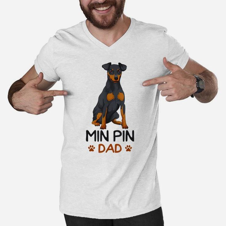 Mens Min Pin Dad Miniature Pinscher Dog Father Father´S Day Men Men V-Neck Tshirt