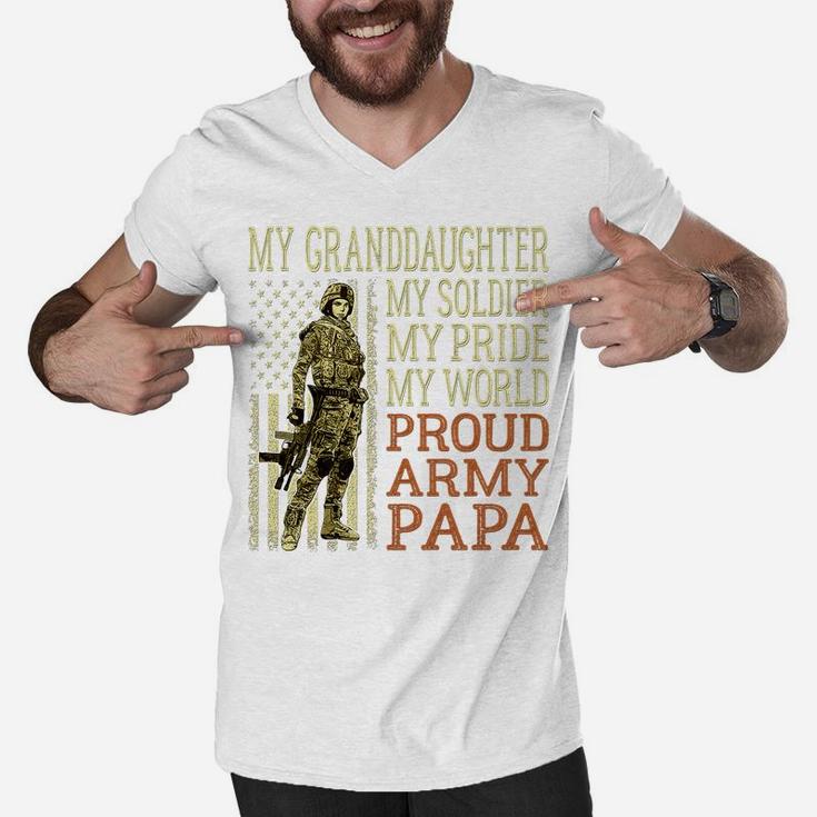 Mens My Granddaughter My Soldier Hero - Proud Army Papa | Grandpa Men V-Neck Tshirt
