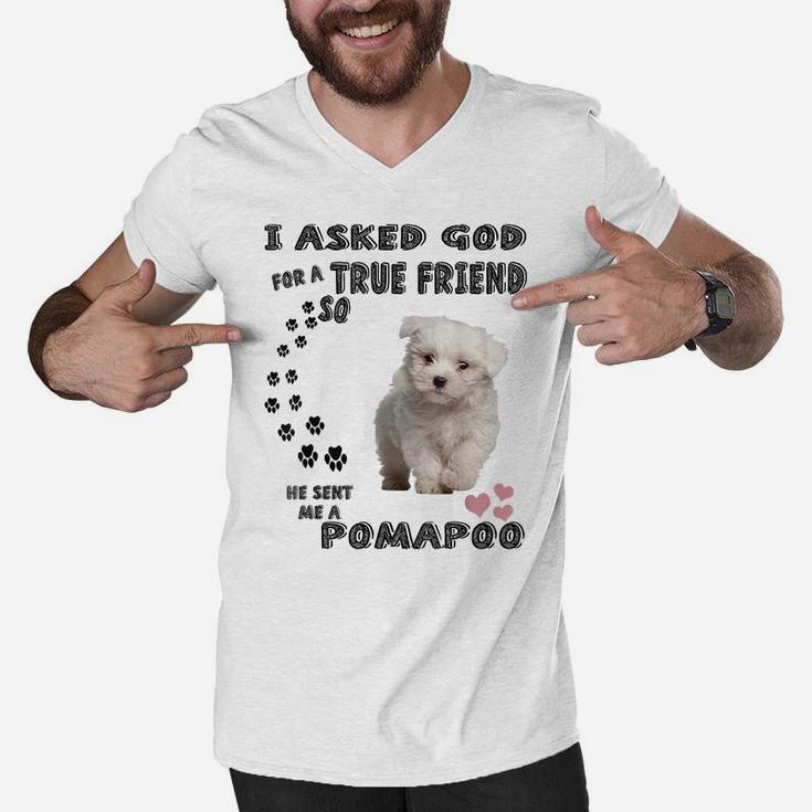 Pooranian Dog Mom, Pompoo Dad Pomeroodle Print, Cute Pomapoo Men V-Neck Tshirt