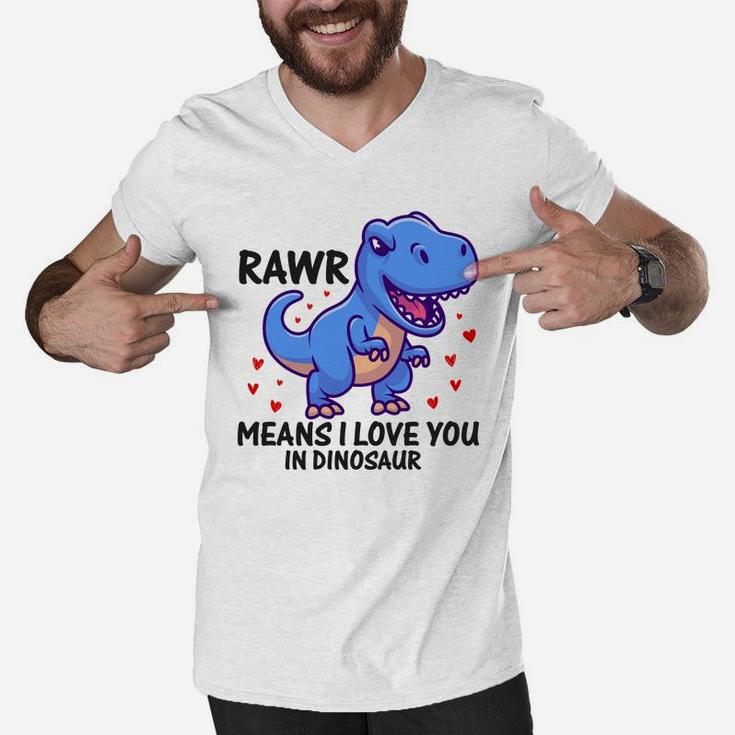 Rawr Means I Love You In Dinosaur Valentine Gift Happy Valentines Day Men V-Neck Tshirt