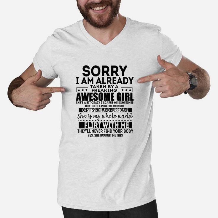SORRY I AM ALREADY TAKEN BY A FREAKING AWESOME GIRL  Men V-Neck Tshirt