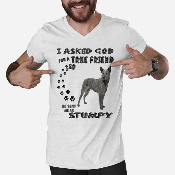 Stumpy Quote Mom Dad Art, Australian Stumpy Tail Cattle Dog Men V-Neck Tshirt