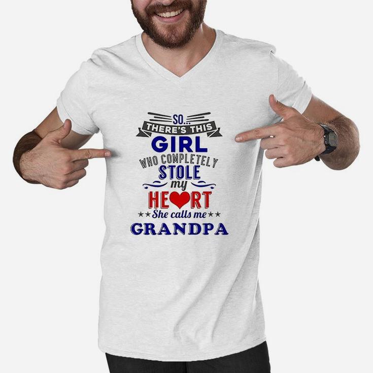Theres This Girl Who Completely Stole My Heart Grandpa Men V-Neck Tshirt