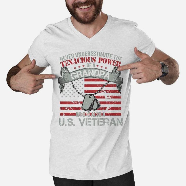 Us Veteran Shirt Never Underestimate Tenacious Power Grandpa Men V-Neck Tshirt