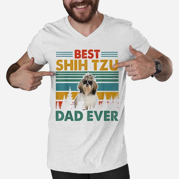 Vintag Retro Best Shih Tzu Dad Happy Father's Day Dog Lover Men V-Neck Tshirt