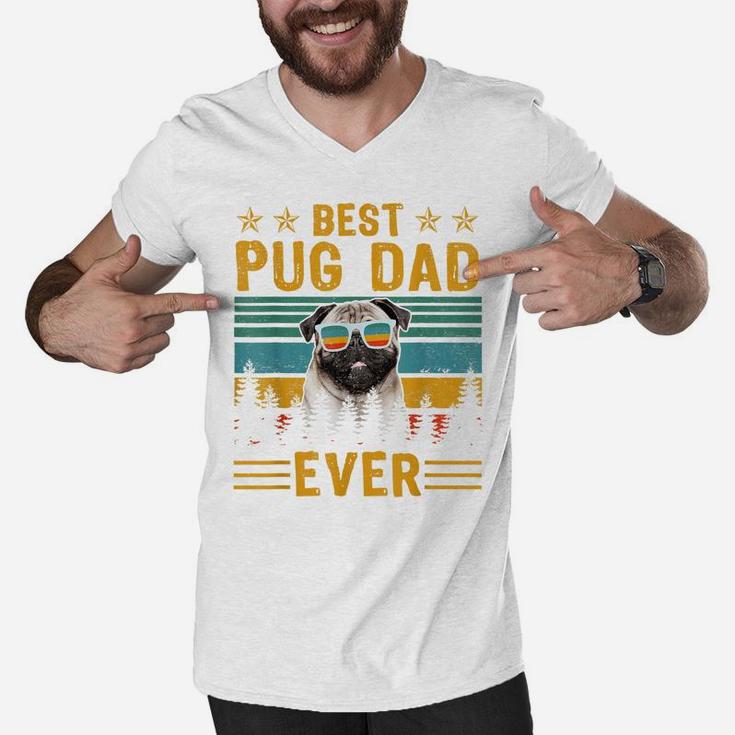 Vintage Retro Best Pug Dad Ever Dog Lover Father's Day Men V-Neck Tshirt