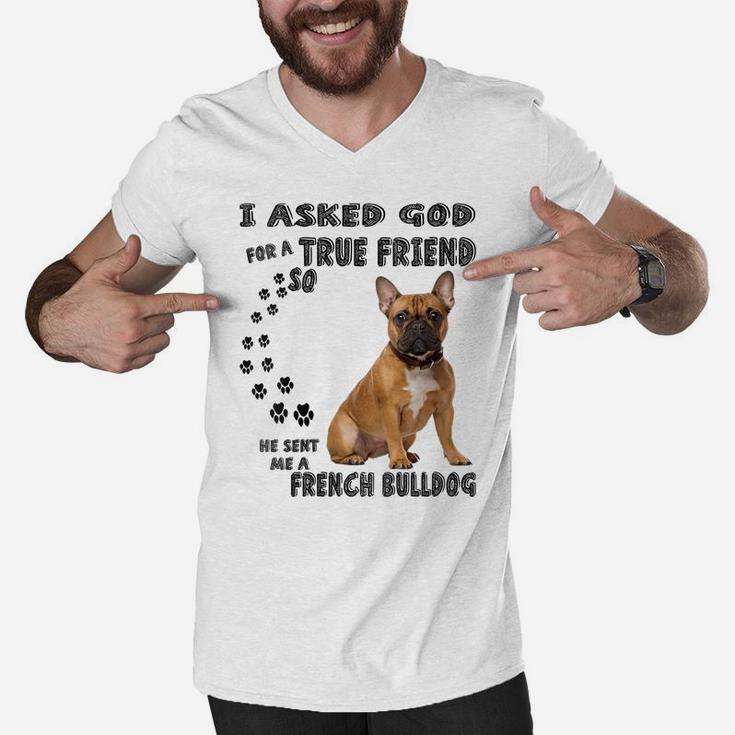 Womens French Bulldog Quote Mom Dad Print, Cute Frenchie Dog Lover Men V-Neck Tshirt