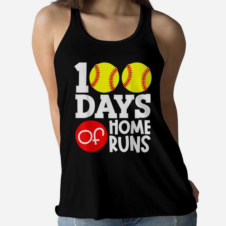 100 Days Of Home Runs School Baseball Softball Boys Girls Women Flowy Tank