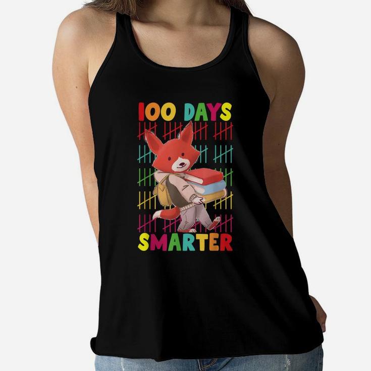 100 Days Of School Tee 100 Days Smarter, Fox Girls Boys Gift Women Flowy Tank