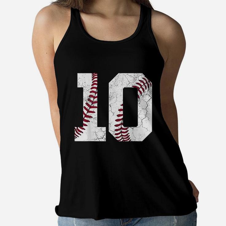 10Th Birthday Gift Baseball Boys Kids Ten Number 10 Tenth Women Flowy Tank