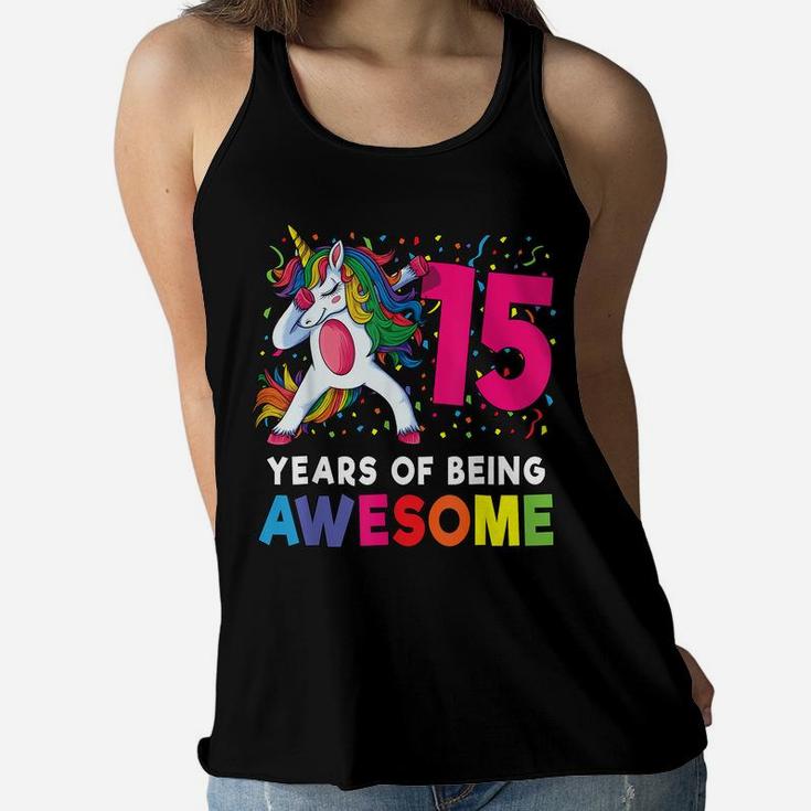 15Th Birthday Dabbing Unicorn Party Gift 15 Years Old Girls Women Flowy Tank