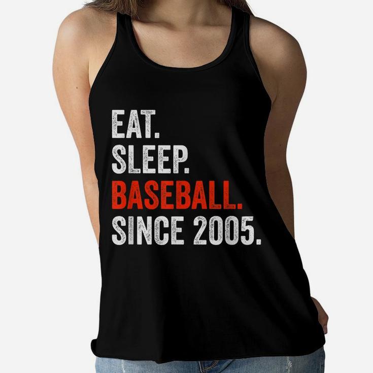 16Th Birthday Baseball Shirt Eat Sleep Since 2005 Girls Boys Women Flowy Tank