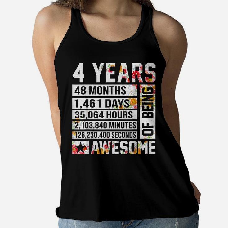 4Th Birthday 4 Years Old Being Awesome Flower Kids Girls Women Flowy Tank
