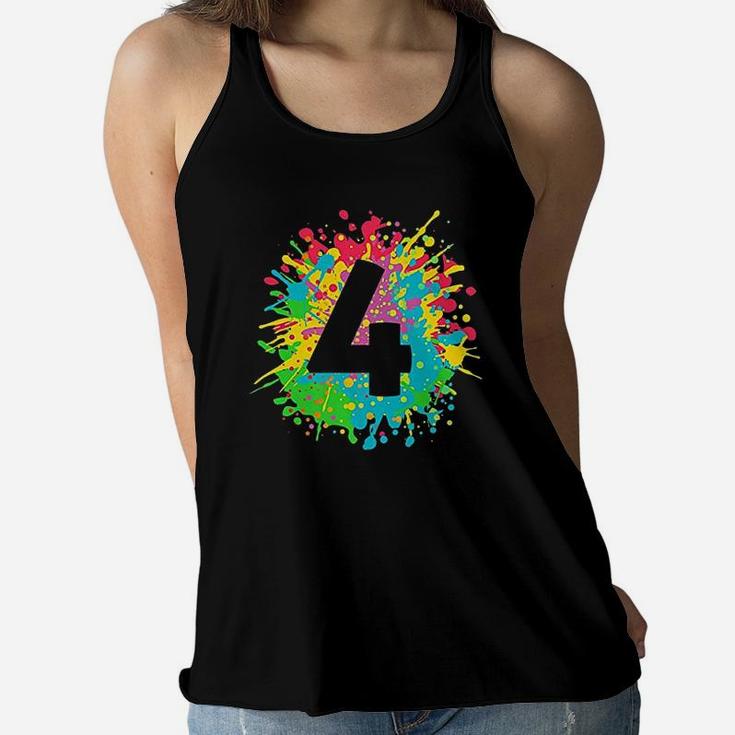 4Th Birthday For Kids Number 4 In Paint Splashes Women Flowy Tank