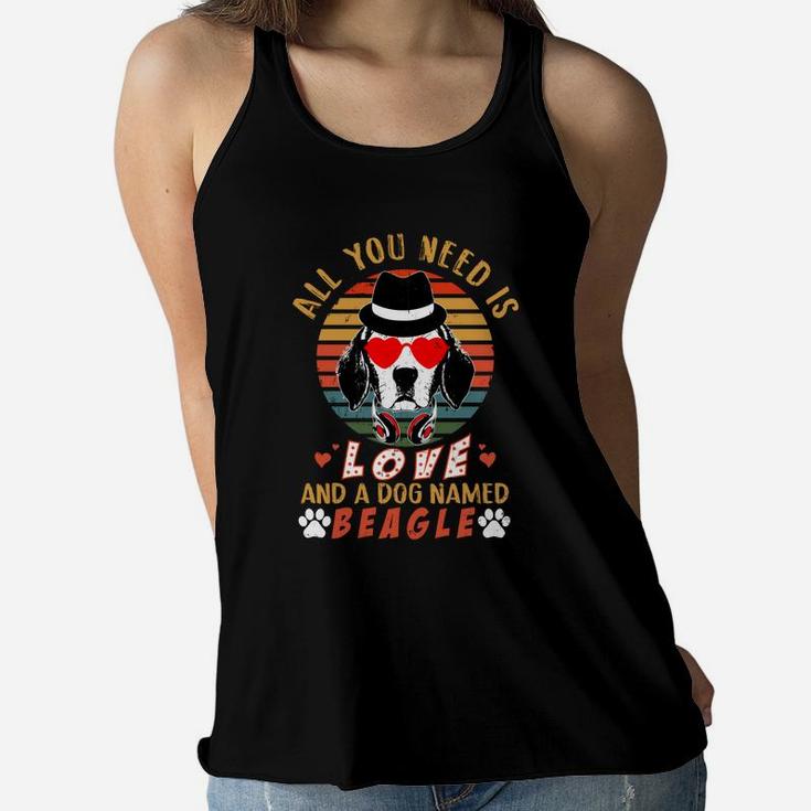 All You Need Love And A Dog Name Beagle Valentines Day Women Flowy Tank