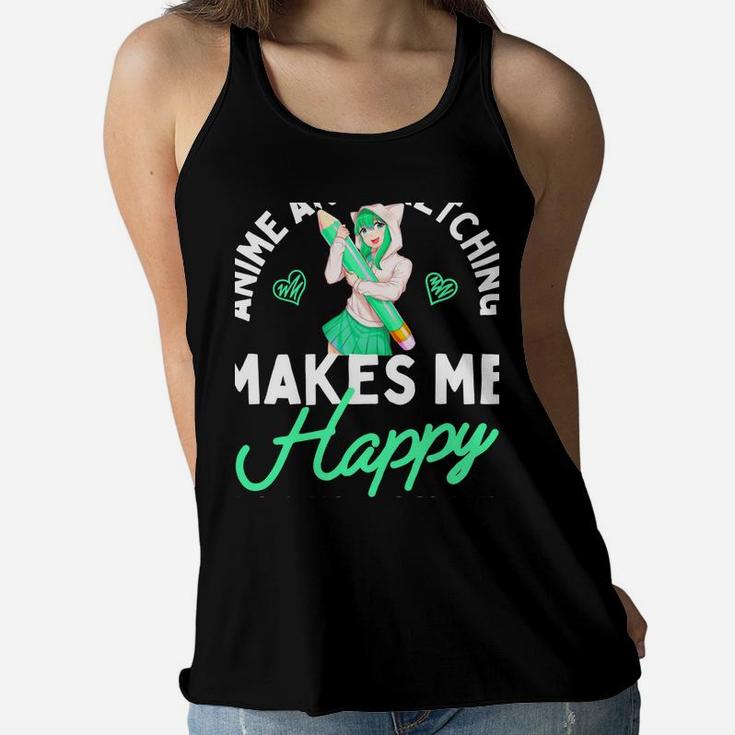 Anime And Sketching Makes Me Happy Anime Lover Girl Gift Women Flowy Tank