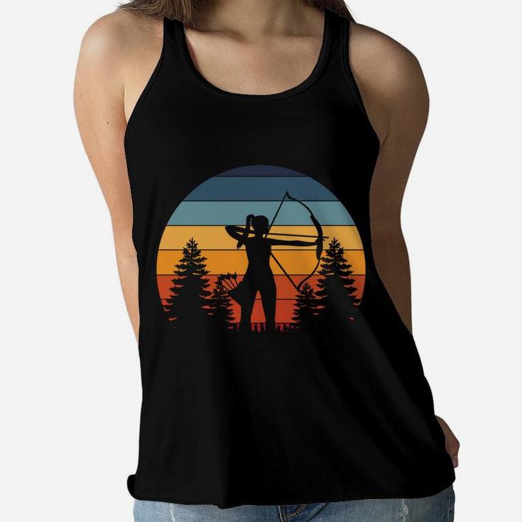 Archery Girl, Archer Bow, Vintage Retro Sunset, Nice Woman Women Flowy Tank