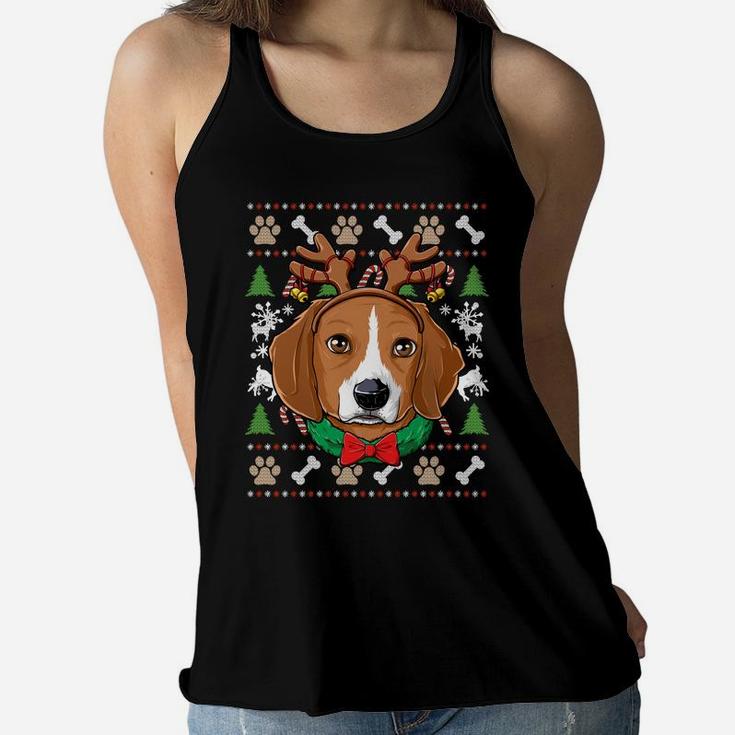 Beagle Ugly Christmas Reindeer Antlers Xmas Girls Kids Women Sweatshirt Women Flowy Tank