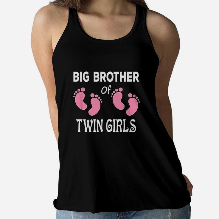 Big Brother Of Twin Girls Sibling Footprints Women Flowy Tank