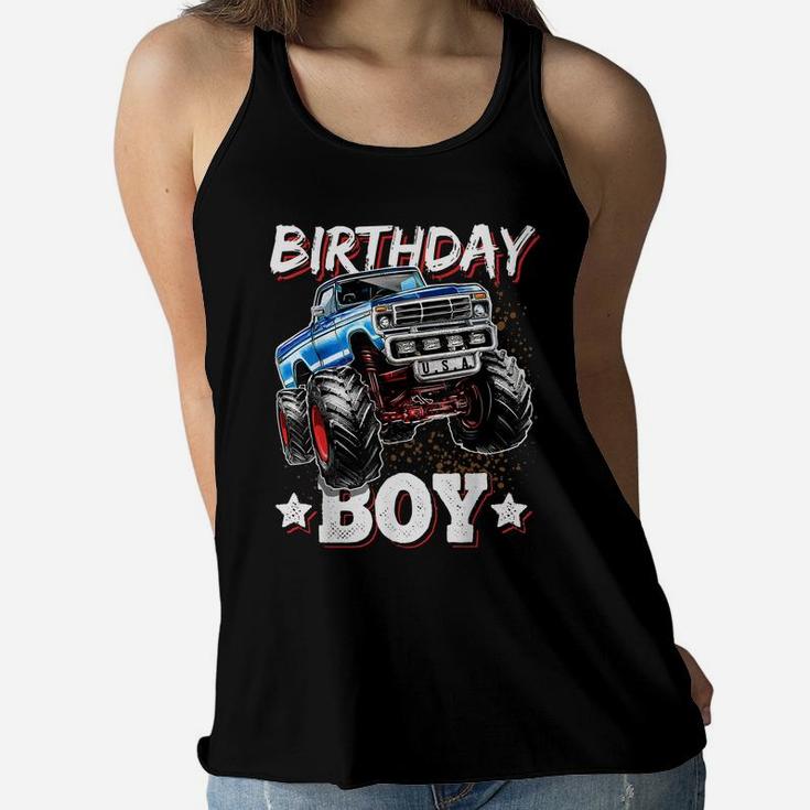Birthday Boy Monster Truck Birthday Party Gift For Boys Kids Women Flowy Tank