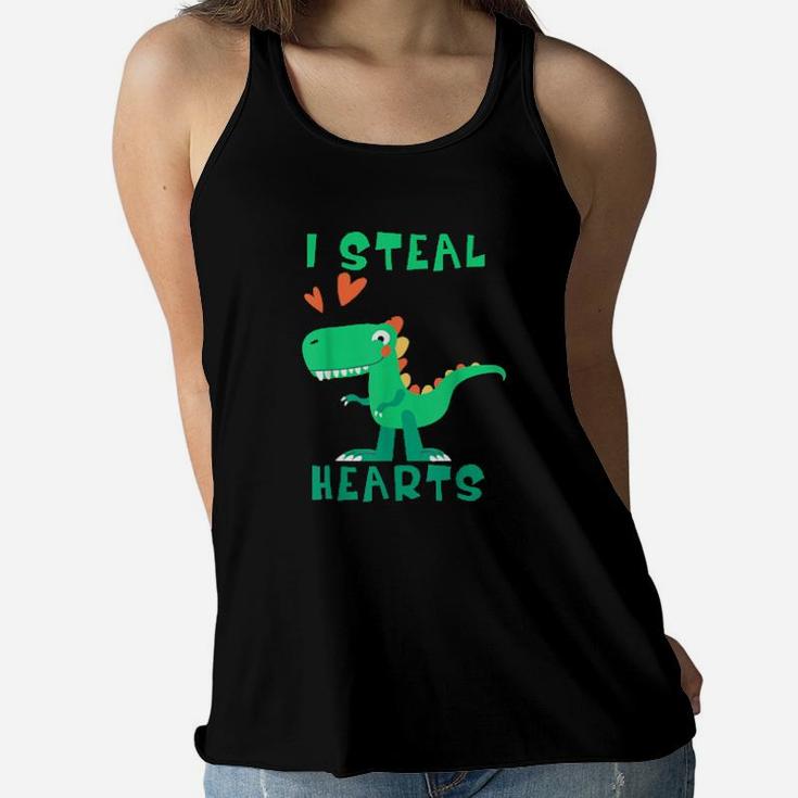 Boys Valentines Day Dinosaur T Rex I Steal Hearts Women Flowy Tank