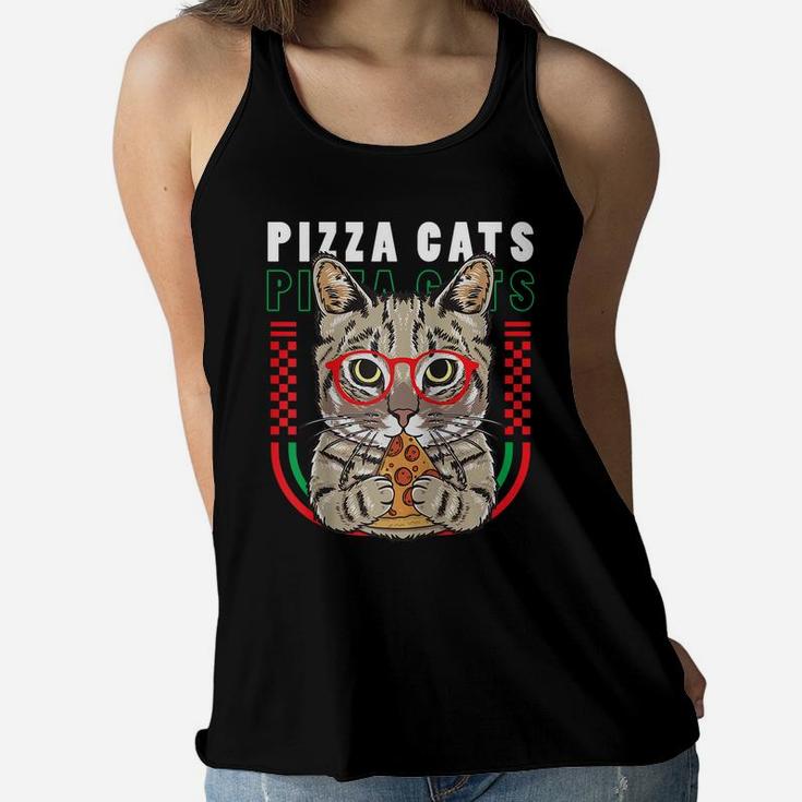 Cat Pizza Sunglasses Funny Cute Kitten Cat Lovers Girl Women Raglan Baseball Tee Women Flowy Tank