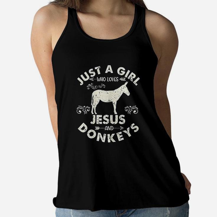 Cool Just A Girl Who Loves Jesus And Donkeys Gift Christian Women Flowy Tank