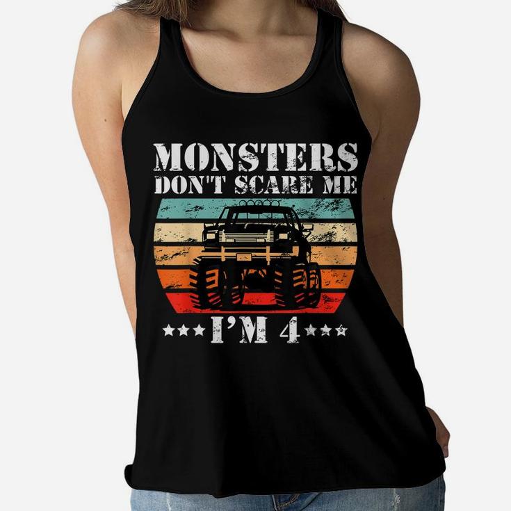 Cool Monster Truck Birthday Party 4 Year Old Boy Truck Gift Women Flowy Tank