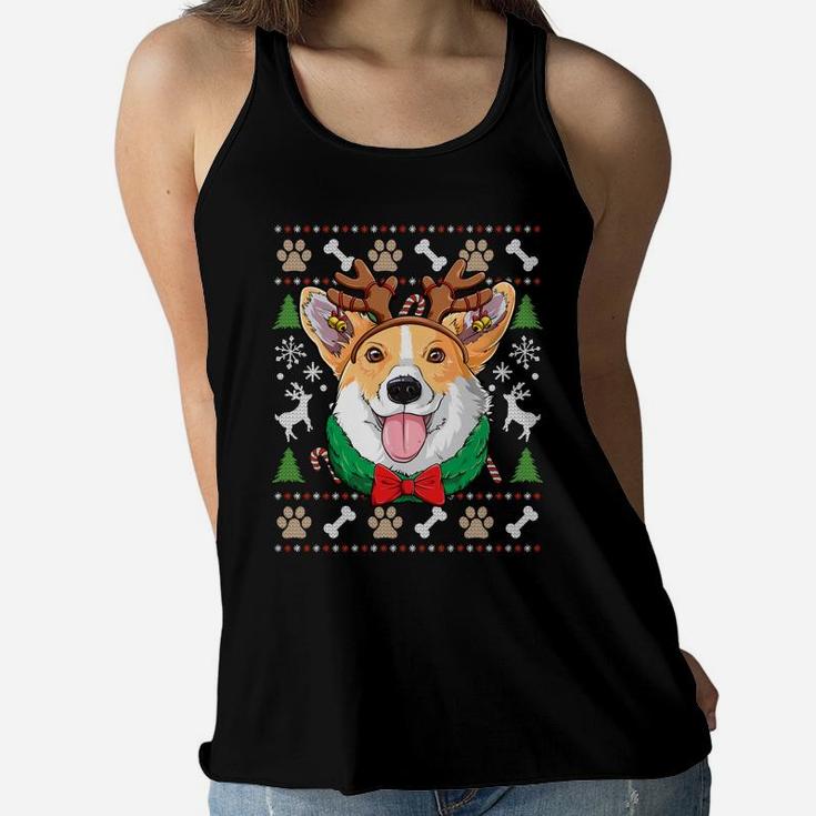Corgi Ugly Christmas Reindeer Antlers Xmas Girls Kids Dog Sweatshirt Women Flowy Tank