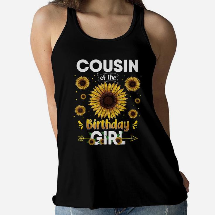 Cousin Of The Birthday Girl Sunflower Party Family Matching Women Flowy Tank