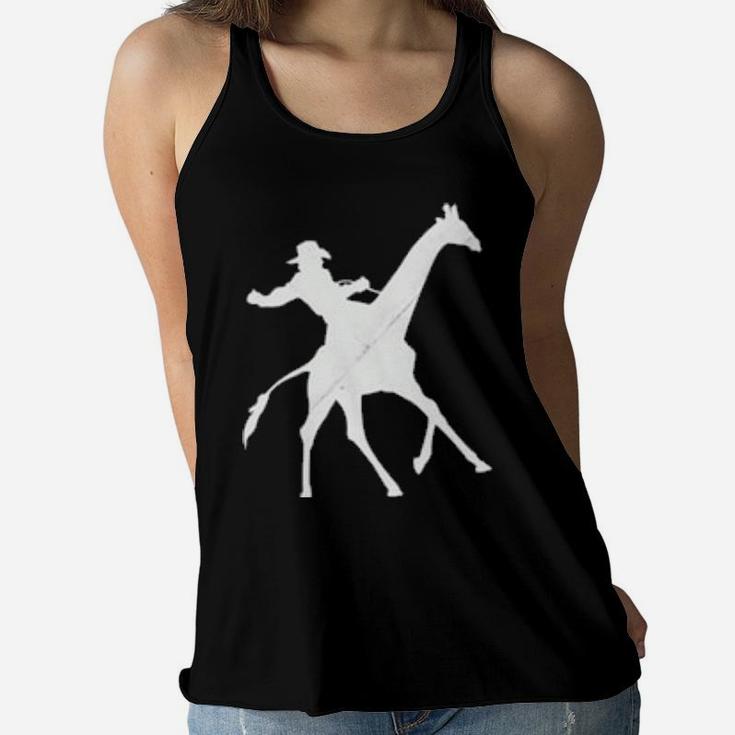 Cowboy Riding A Giraffe Distressed Women Flowy Tank