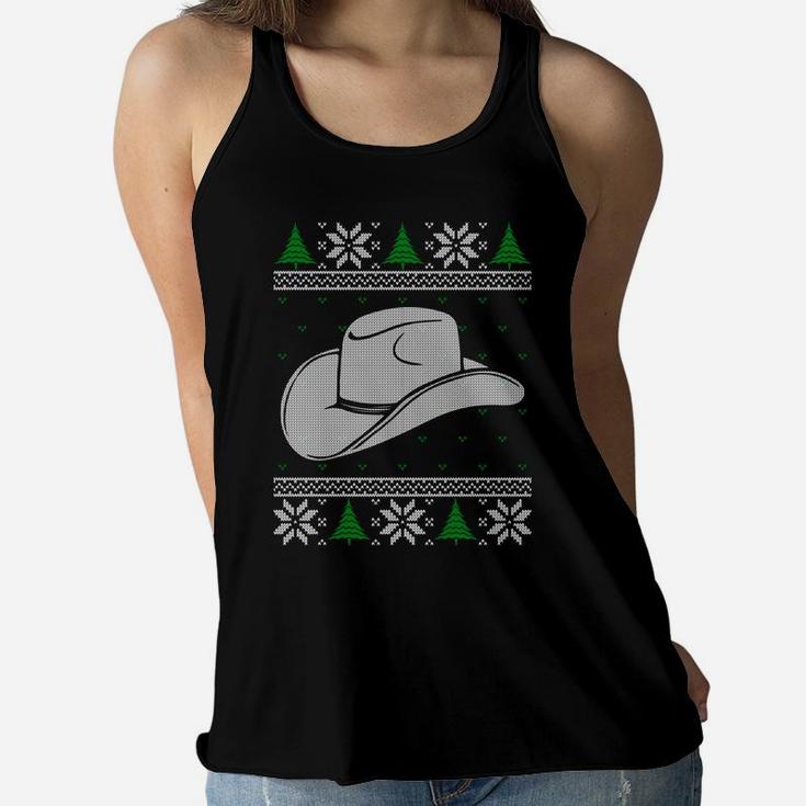 Cowman Xmas Gift Cowboy And Cowgirl Hat Lover Ugly Christmas Sweatshirt Women Flowy Tank