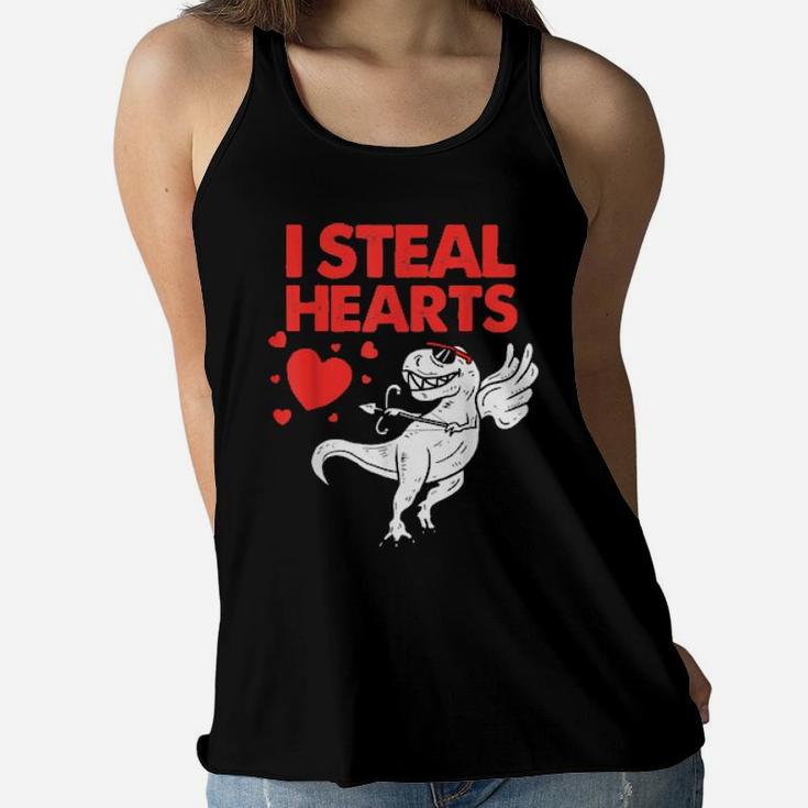 Cute Cupid Trex Dinosaur Boys Valentines Day I Steal Hearts Women Flowy Tank