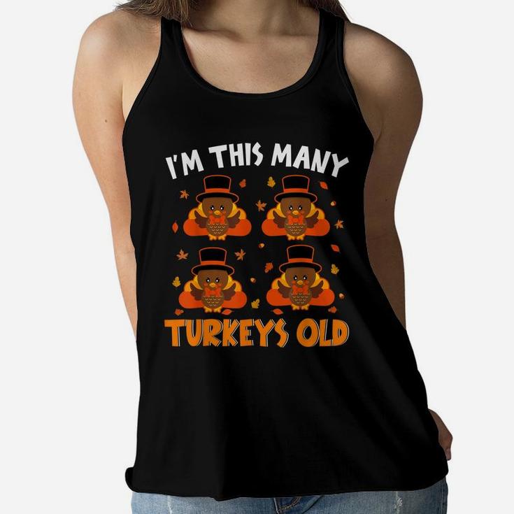 Cute Turkey 4Th Birthday Lover Kids Thanksgiving Women Flowy Tank