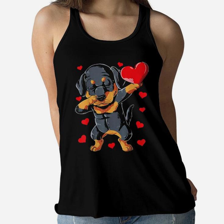Dabbing Rottweiler Valentines Day  Dog Lover Heart Boys Women Flowy Tank