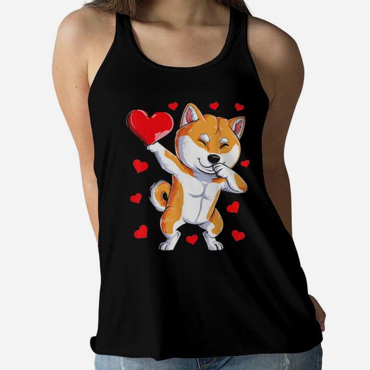 Dabbing Shiba Inu Valentines Day Shirt Dog Lover Heart Boys Women Flowy Tank