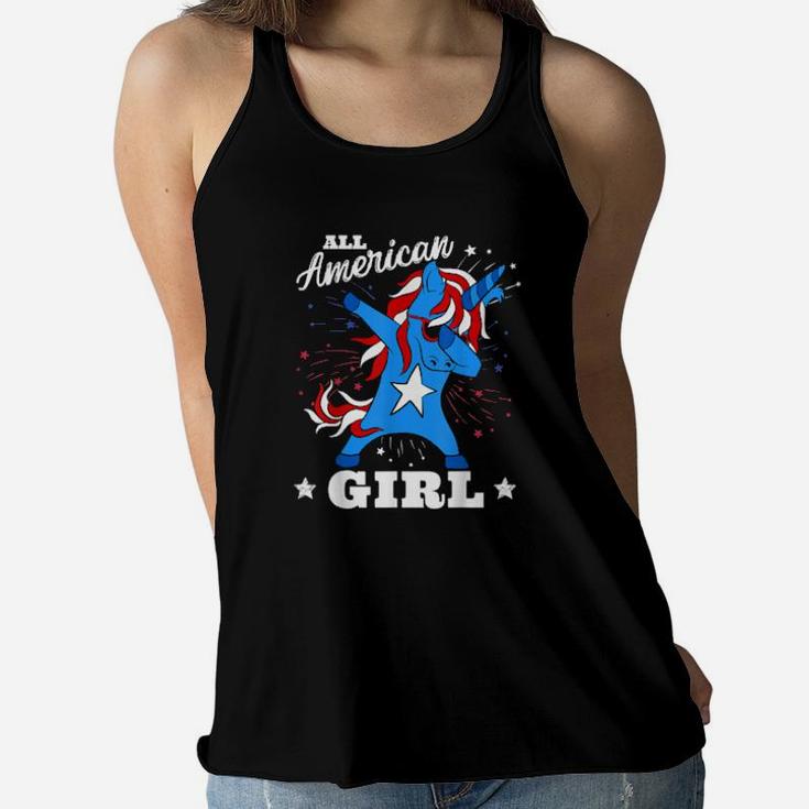 Dabbing Unicorn 4Th Of July Girls Patriotic American Women Flowy Tank