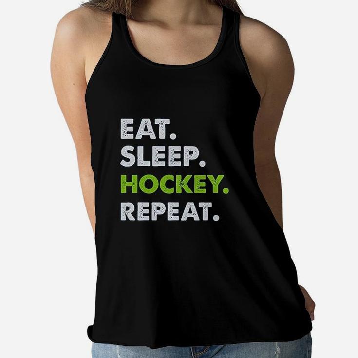 Eat Sleep Hockey Repeat Boys Gift For Hockey Lover Youth Women Flowy Tank