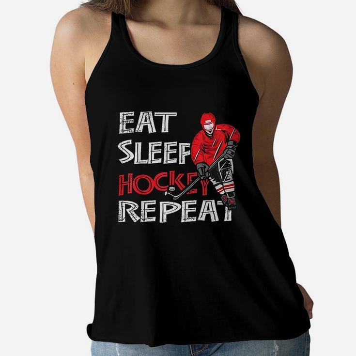 Eat Sleep Hockey Repeat For Boys With Puck And Stick Women Flowy Tank