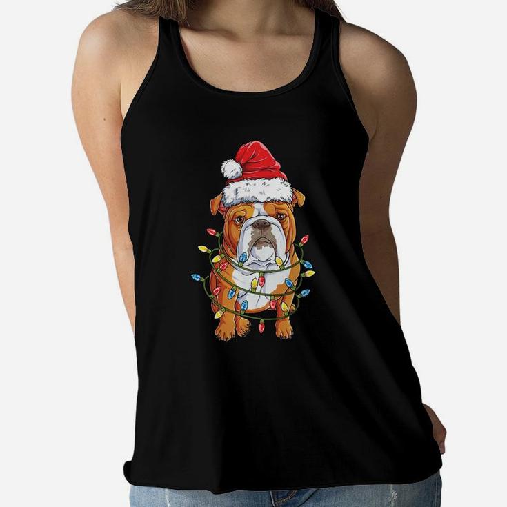 English Bulldog Santa Christmas Tree Lights Xmas Gifts Boys Sweatshirt Women Flowy Tank