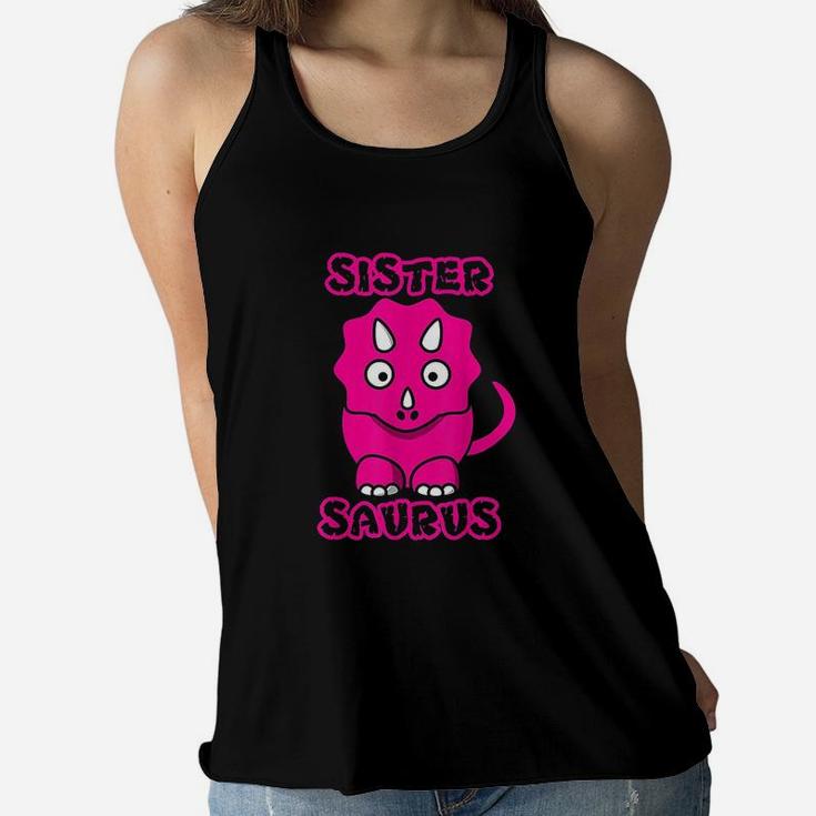Funny Cute Kids Sister Saurus Triceratops Pink Dino Gift Women Flowy Tank