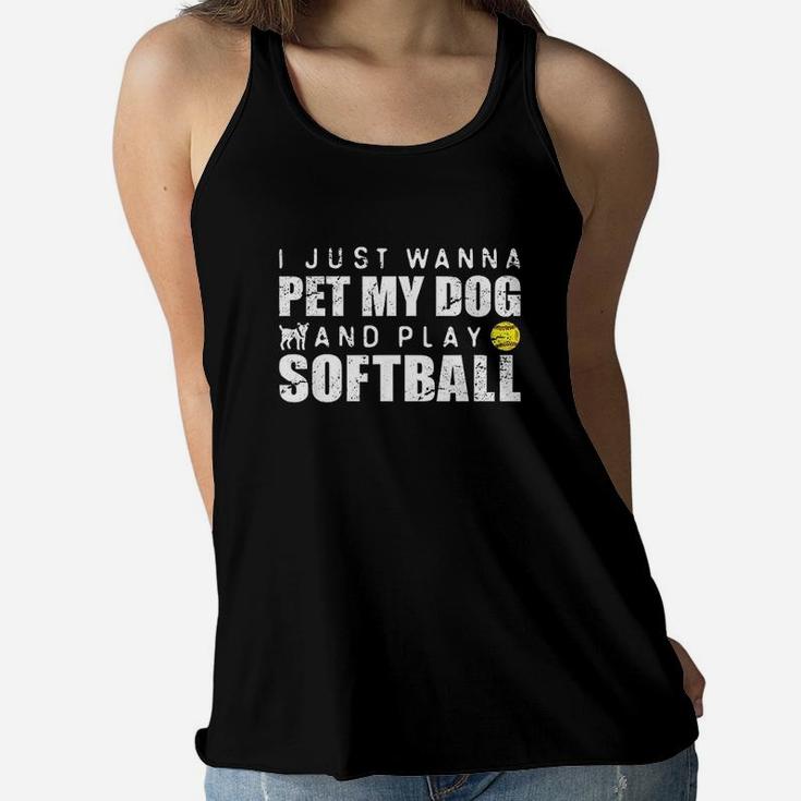 Funny Girls Softball Puppy Dog Lover Gift Women Flowy Tank