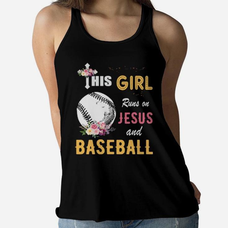 Funny Watercolor Girl Run On Jesus And Baseball Women Flowy Tank
