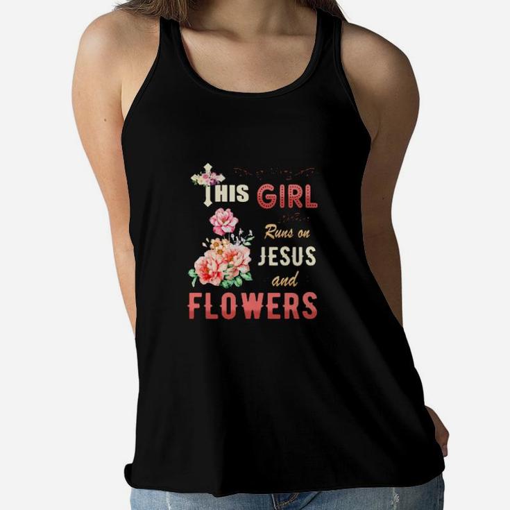 Funny Watercolor Girl Run On Jesus And Flowers Women Flowy Tank