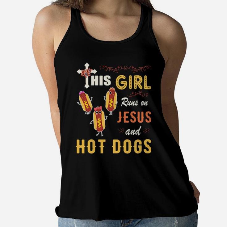 Funny Watercolor Girl Run On Jesus And Hot Dogs Women Flowy Tank