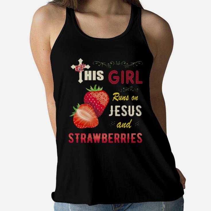 Funny Watercolor Girl Run On Jesus And Strawberries Women Flowy Tank